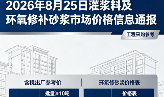 青秀2026年8月25日灌浆料及环氧修补砂浆市场价格信息通报